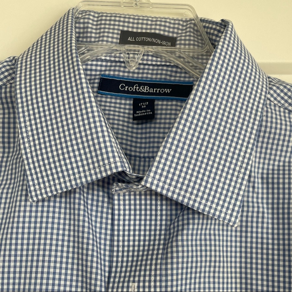 Mens 17-1/2/36 Croft & Barrow blue plaid dress shirt